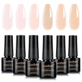 Luxbon 5 IN 1 Rubber Base Color Gel Nail Polish Set, 6 Colors Apex Building Self-leveling Nude Gel Polish Pink Peach Nail Polish Neutral Sheer for Nails UV LED Soak Off Gifts for Women Kit 006