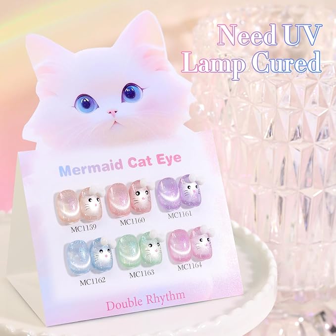 Double Rhythm 0.5 Oz Cat Eye Gel Polish with Magnet Same Color Same Bottle Holographic Glitter Shimmer Translucent Color Salon 15 ML Magnetic Nail Art (Spring Green-MC1163)