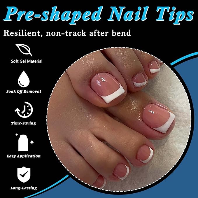 600pc Fake Toenails Half Cover Gel Toe Nail Tips Clear Press on Toenail, Short Square Fake Toes Nails Tips Clear Gel Toenails Extrension False Toe Nail Press ons Feet Artificial Toenail Tip