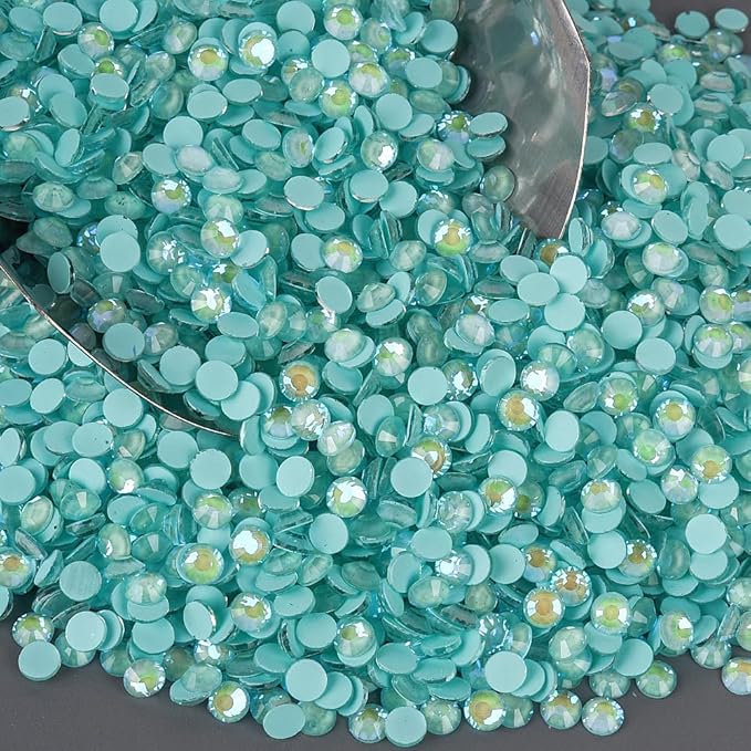 Blinginbox Flatback Rhinestones Round Gems, 1440pcs Luminous Series Glass Stones Neon Gems Non Hotfix Crystal Rhinestones for Nail Charms Crafts Clothes Tumblers,Tiffani Blue AB Luminous,SS20.