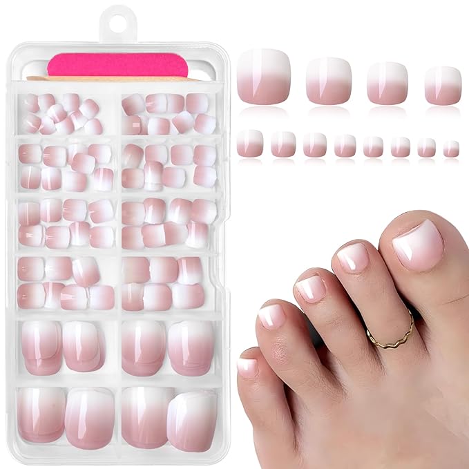 AddFavor 240pcs Ombre Press on Toenails for Women, Fake Toe Nail Press ons False Toe Nail Tips Fake Toenails Press on Toe Nails for Women with Glue and Adhesive Tabs