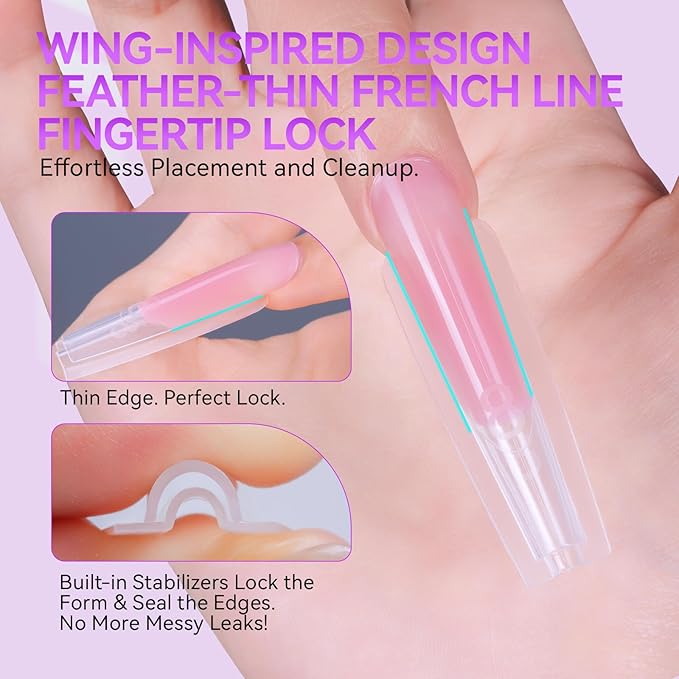 Gelike EC Sandwich Dual Nail Forms: Save 70% Times for Reusable Nail Extensions - Long Coffin Nails Mold for Building Gel/Polygel/Acrylic - 240Pcs 15 Sizes Trim To Fit Short/Medium/Long Styles