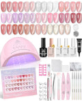 Beetles 20 Color Jelly Gel Nail Polish Set - 80 Pcs Gel Nail Polish Kit with U V Light Milky Pink Nude Red Glitter Sheer Daylight Nails Kit with Cat Eye Top Coat Rubber Base, Women Teens Girls Gifts