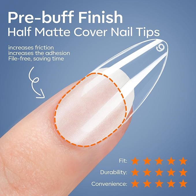 modelones Medium Almond Gel Nail Tips Kit, 9-in-One Nail Glue with Portable U V Lamp 216Pcs 12Sizes Pre-Etched Press ons Fake Acrylic Extension Kit DIY Salon Gift for Women