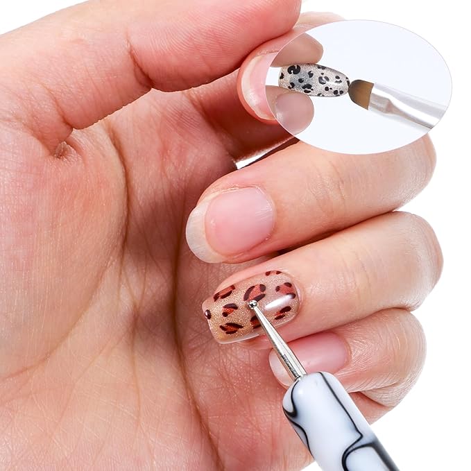 4pcs French Gel Nail Art Brush Acrylic Two Way Nail Art Brush with Dotting Professional Manicure Tool for Manicure Cuticle Clean up Detailed Designs Nails Dotting Pen (10#, 12#, 14#, 16#)