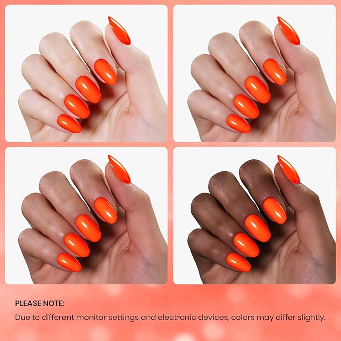 Beetles Neon Orange Gel Polish - Neon Sunset Spring Gel Nail Polish, Bright Orange Vibrant Color Soak Off UV High Glossy Nail DIY Drawing at Salon Home Nail Art 15ml