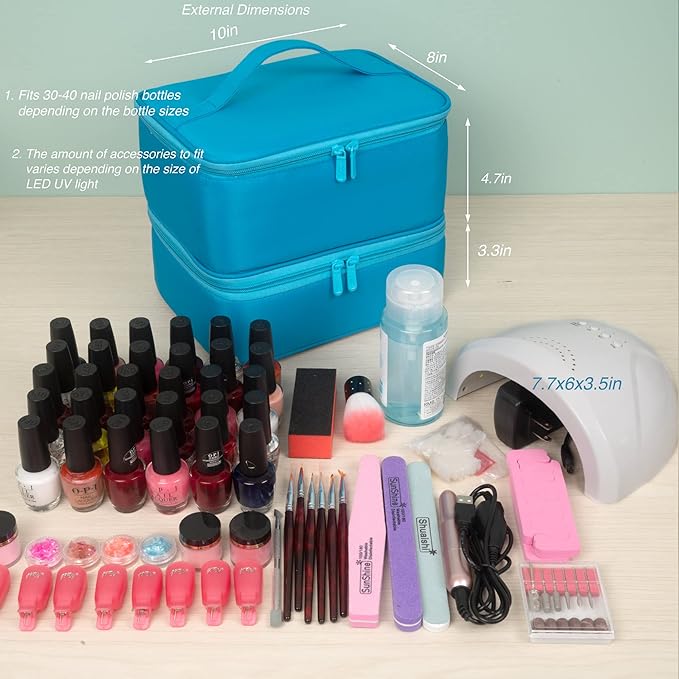 ButterFox Nail Polish Organizer Storage Case, Fits Nail UV Dryer Light and 30-40 Bottles Depending On Bottle Sizes, Nail Supplies Organizer (Sky Blue)