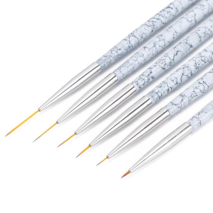 Tbestmax 6 Pcs Nail Art Liner Brushes, UV Gel Painting Acrylic Nail Brushes Striping Brushes for Short Strokes, Details, Blending, Elongated Lines 5/7/9/11/15/20mm