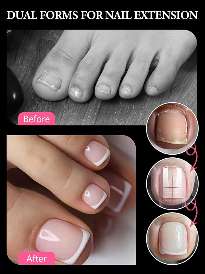EBANKU 300 Pcs Toe Dual Nail Forms for Poly Extension Gel, Toenail Dual Forms Reusable Full Cover Molds for French Tip Acrylic Toenails Pedicure for Salon & DIY at Home 15 Sizes