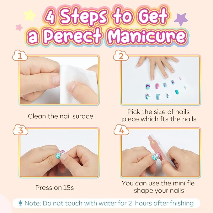 Modelones Press on Nails for Kids 144Pcs 6 Pack Children Acrylic Fake Nails Pre-glue Full Cover Glitter Color Starts Unicorn Butterfly False Nail Kits Sets Thanksgiving Christmas Gifts for Girls