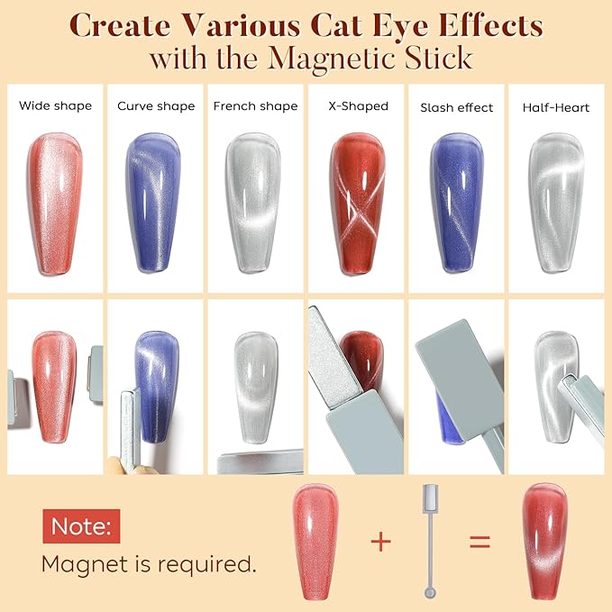 Nicedeco Cat Eye Gel Nail Polish, Hema Free, Cruelty Free, Vegan, High Gloss Long Lasting Soak Off LED U V Gel 12 Colors Kit 12