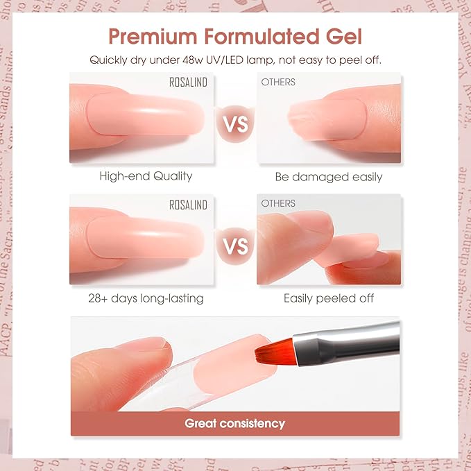 ROSALIND Pink Christmas Poly Nail Gel, 60ml Extension Gels for Nail Art, Natural Color Builder Pink Gel Poly Extension Easy to DIY Use at Home Need UV Lamp