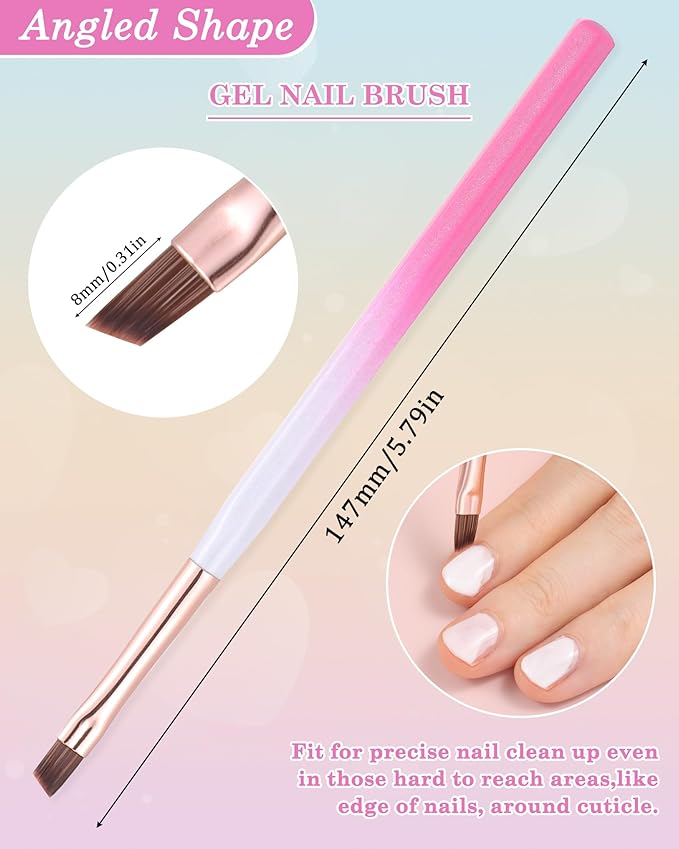 outopen 3Pcs Nail Art Clean Up Brushes, Oval/Flat/Angled Fine Nail Brushes Set Professional Nail Painting Brushes for Cleaning Polish Mistake and Nail Gel Application