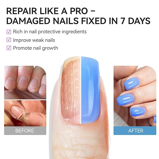 gelike ec Nail Strengthener and Growth Polish: Milky Blue Quick Dry Nail Hardener Repair Damaged Thin Nails for Women After Gel Removal With Multi-Vitamins and Protein 16ml Vegan
