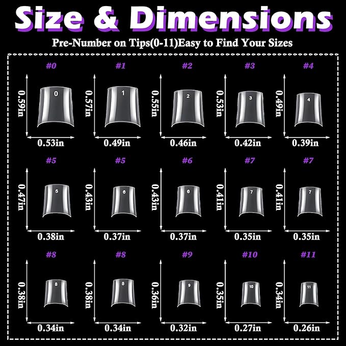 LoveOurHome 750pc French Coffin Nail Tips Clear Fake Nails Medium Coffin Gel Nail Tips Half Cover Acrylic Nails Clear False Nails 15 Sizes Fingernail for Gel Nail Tip Extension Press Nails