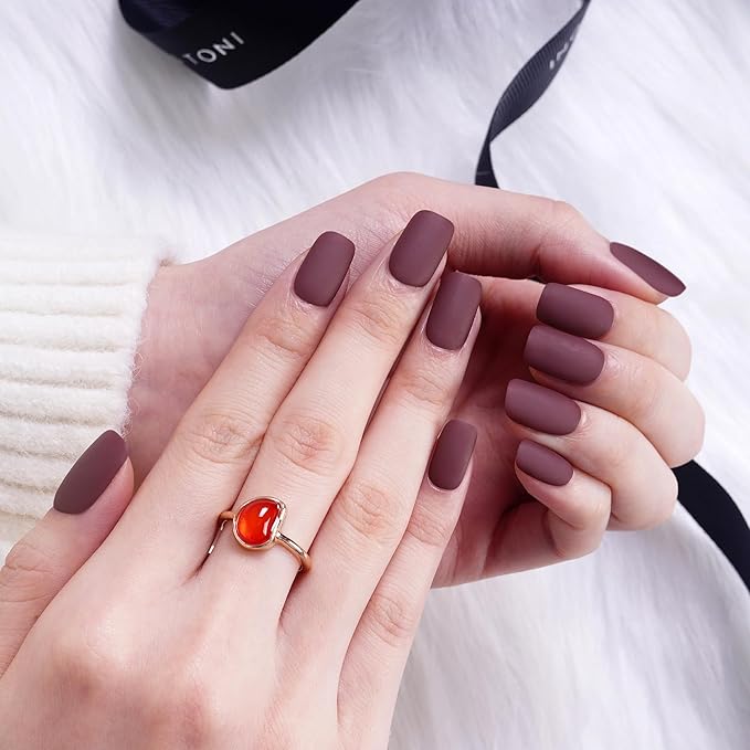 DANNI & TONI Semi Cured Gel Nail Strips Matte Red (Velvet Rouge) Solid Color Gel Nail Stickers Glaze 28 Stickers