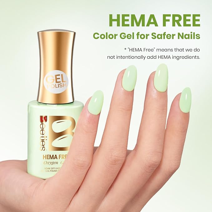 Beetles Green Gel Nail Polish - OxygenGreen 15ML, Hema Free Pastel Green Gel Polish, Same Color Same Bottle, Soak Off UV LED Lamp Pastel Nails Art, Manicure Salon DIY Spring Nails for St Patricks Day
