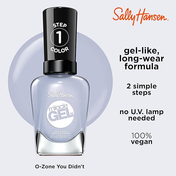 Sally Hansen Miracle Gel Salon Quality Nail Polish | Gel-Like Formula, Two-Step System, No UV Light Needed, Long Lasting | Semi-Opaque, Glossy | 582 O-Zone You Didn't | Pale Violet Nail Color