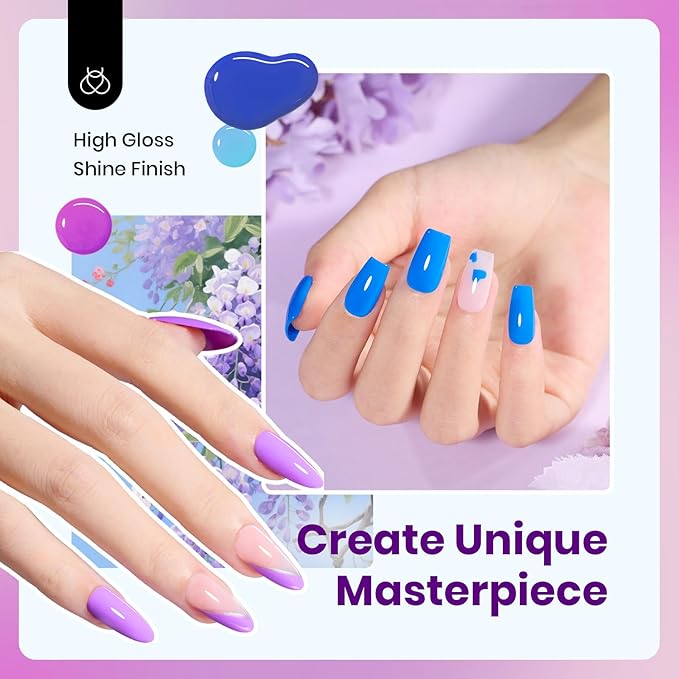 Beetles Gel Nail Polish Set - 6 Colors Hema-Free 15ML Full Size Baby Blue Purple Kit Wisteria with Red Winter 6 Burgundy Orange Pink 15ML