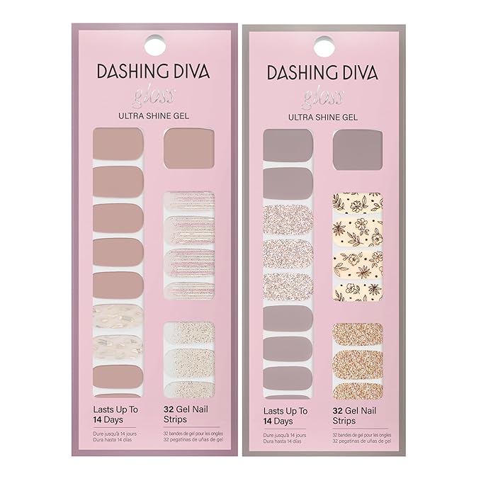 Dashing Diva Gloss Nail Strips Bundle - The Best Sellers Collection - Lavender Dreams & After Glow - UV Free, Chip Resistant, Long Lasting Gel Stickers - Contains 2 Sets