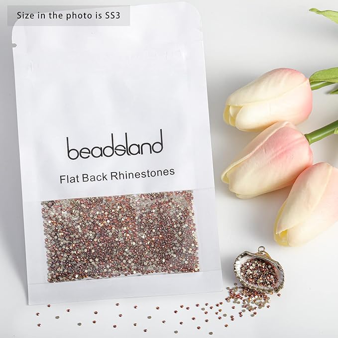Beadsland 2880pcs Flat Back Crystal Rhinestones Round Gems for Nail Art and Craft Glue Fix,Amber,SS3,1.2-1.4mm