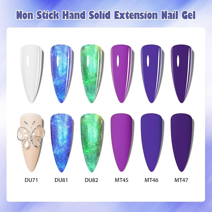 MTSSII 3d Gel Nail Art Set: White Aurora Blue Green Non Stick Hand Solid Builder Gel All-in-1 Kit for Carving Extension Blue Purple Nail Polish Home DIY