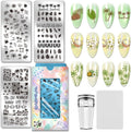 PH PandaHall 3pcs Tropical Style Nail Stamping Plates, Tree Leaves Nail Art Templates Coconut Tree Sandbeach Stainless Steel Image Plate Art Stencils for Summer DIY Print Manicures Salon Design