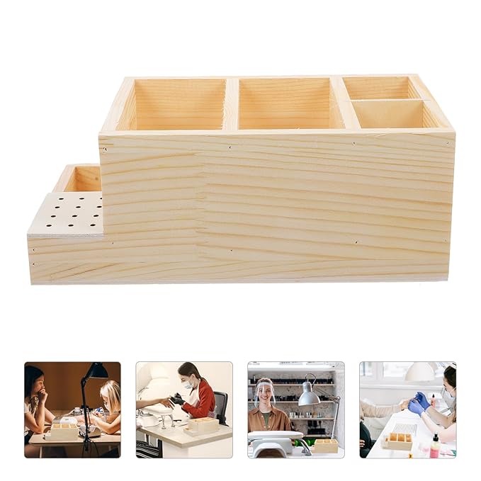 Beaupretty Box grinding head storage box name cards holder nail tool storage case nail salon drill bits container nail tool display stand makeup brush nail bit wooden drill rig manager