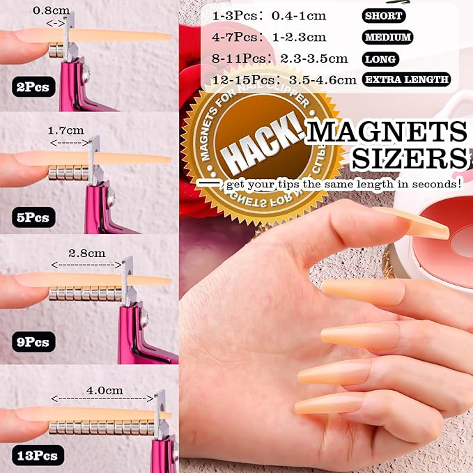 Rose Red Metal Premium Adjustable Nail Clippers with Magnet Sizers for Acrylic Nails, Professional Stainless Steel Fake False Nail Tip Clipper Cutter Trimmer, Manicure Tool for Salon Home Nail Art
