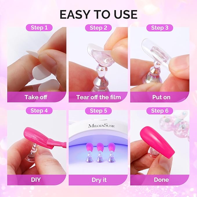 MelodySusie Nail Stand for Press Ons, Round Shell Shape Magnetic Base for Painting Display with Brush Holder and 100 Pcs Reusable Double-Sided Tape for Home DIY Salon Supplies, Purple and Beige