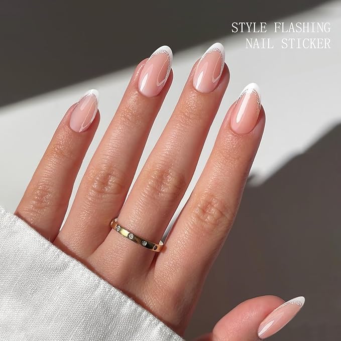 JMEOWIO Gel Nail Stickers White French Tip Transparent Semi Cured Gel Nail Strips Wraps UV/LED Nails Art Design Decoration Accessories