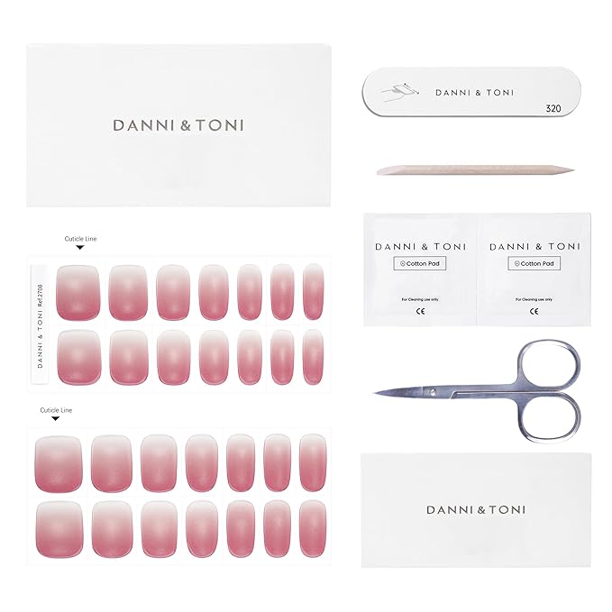 DANNI & TONI Semi Cured Gel Nail Strips Red Ombre Clear (Gloss Crush) Cat Eye Gel Nail Wraps 28 Stickers