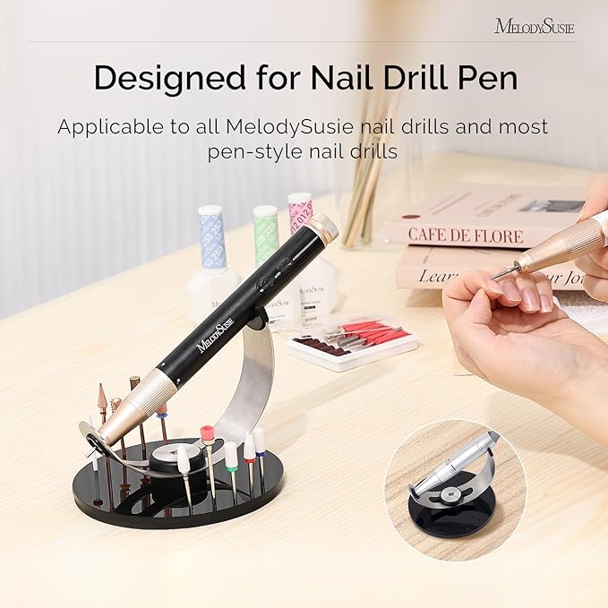 MelodySusie Portable Electric Nail Drill,PC120B Compact Efile with MelodySusie Nail Drill Pen & Bits Holder Stand