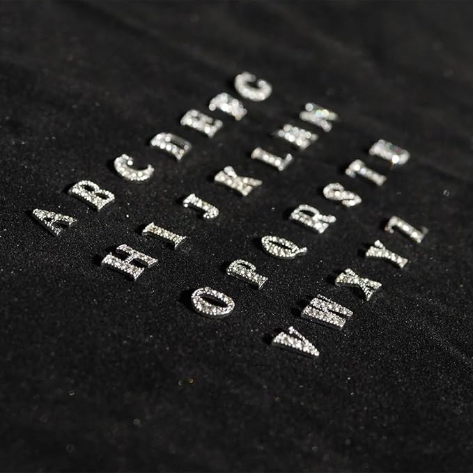 52 Pcs 3D Silver Nail Charms Letters Initial Charms for Nails Nail Letter Charms Alphabet Rhinestone Letter Nail Charms for Nail Art Design Decoration DIY Craft
