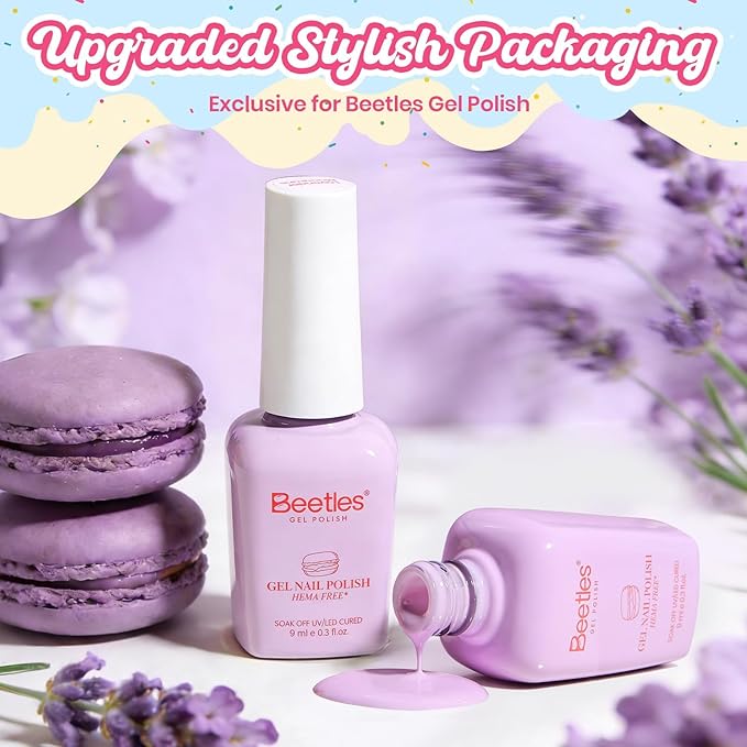 Beetles Lavender Gel Nail Polish - Lavender Macarons Pastel Purple Gel Nail Polish, Same Color Same Bottle, Soak Off UV LED Lamp Pastel Nails Art, Long-Lasting Manicure Salon DIY Home Spring Nails