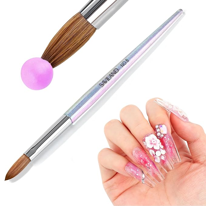 SAVILAND Kolinsky Acrylic Nail Brush: Size 8 Professional Nail Art Brush for Acrylic Application Kolinsky Acrylic Brush for Nails Extension, Kolinksy Nail Tools for Women Home Salon Use Aurora Handle