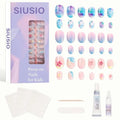 SIUSIO 3Pack Children Acrylic Fake Nails, 72pcs Press on Full Cover Glitter Gradient Color Short Almond False Nail Art Kits Set with Sticker Tabs Nail Glue Gel for Kids Little Girls - Summer Ocean