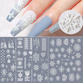 CHARMARK Snowflake Nail Art Stickers, 5D Embossed, Christmas, White, 4 Sheets (Snowflakes A)