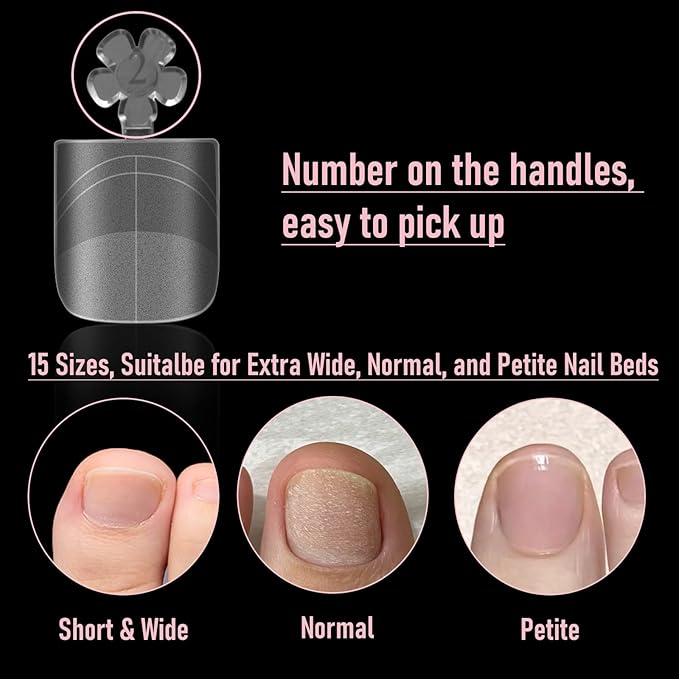 360pcs Toe Nail Tips with Shaping Guide Lines, Press On Full Cover Toenail Tips for Wide Long Nail Bed, False Toes Extension, Acrylic & Gel Toe Extension Kit Clear 15 Sizes