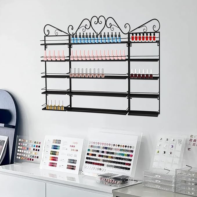 Nail Polish Rack Wall Mount, 5 Tiers Nail Polish Bottle Holder, 200 Bottles Organizer Shelf, Storage Display Holder for Home Salon Business Spa (Black)