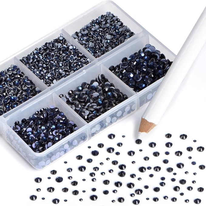 NCB Hotfix Iron on 8000pcs Crystal Rhinestones Round Gem for Crafts Decoration DIY Jewelry Making with a Picking Pen (Montana, 6Sizes SS3-SS12)