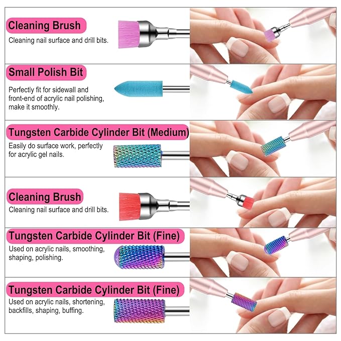 25Pcs Nail Drill Bits Set with Storage Box, 3/32 Inch Tungsten Ceramic Diamond Carbide Nail Drill Bits for Acrylic Gel Polish, Cuticle Efile Remover for Manicure Pedicure