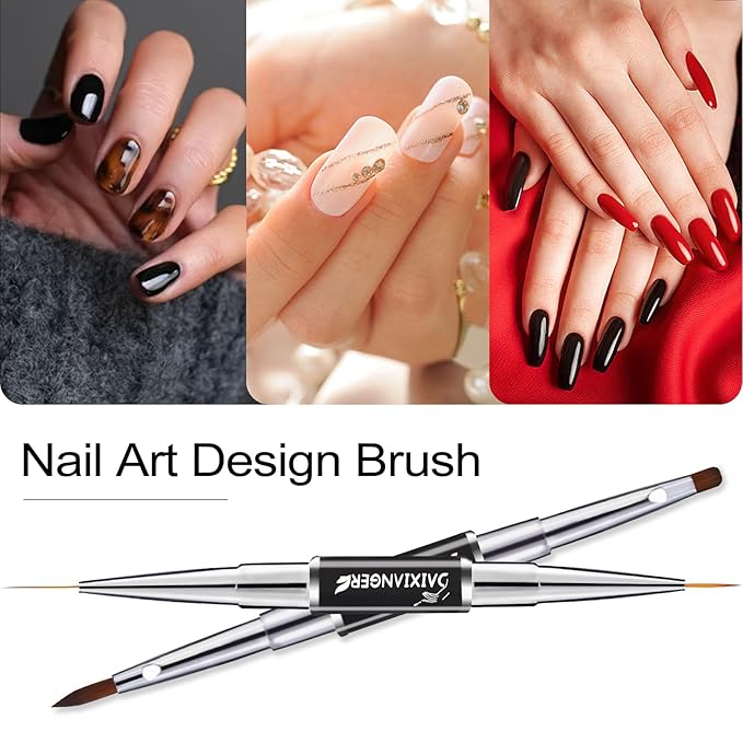 5 Pcs Nail Art Brush Set, Nail Art Brushes Double-Ended, Nail Liner Brushes and Nail Design Brush for Long Thin Liner Nails Detail, 3D Brush for Nails Art Gel Nail Polish Acrylic Nail Drawing