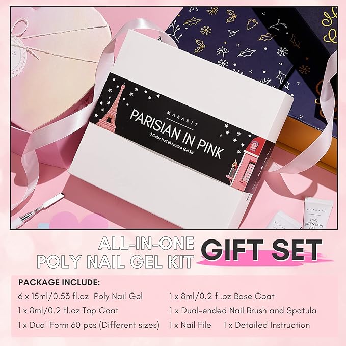 Makartt Poly Nail Gel Kit, Clear Pink Spring Summer Color Nail Extension Set Bundle with Disposable Nail Mats,50Pcs Pink Fordable Nail Paper Towels for Table Acrylic Nail Practice Sheet