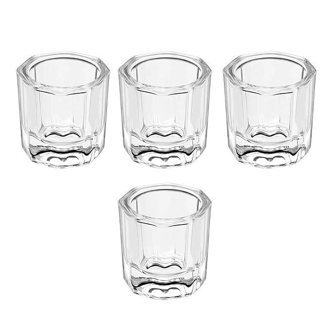Beauticom Crystal Glass Dappen Dish for Acrylic Nail Dip Powder, Monomer, and Nail Polish Remover (Octagon Shape, 4 Pieces)