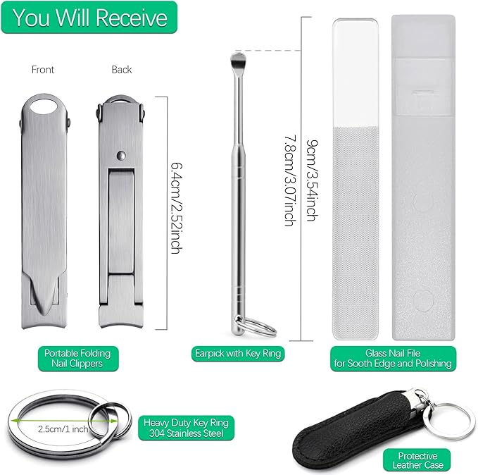 Mini Nail Clippers with File, Portable Ultra Thin Keychain Nail Clippers Set for Travel