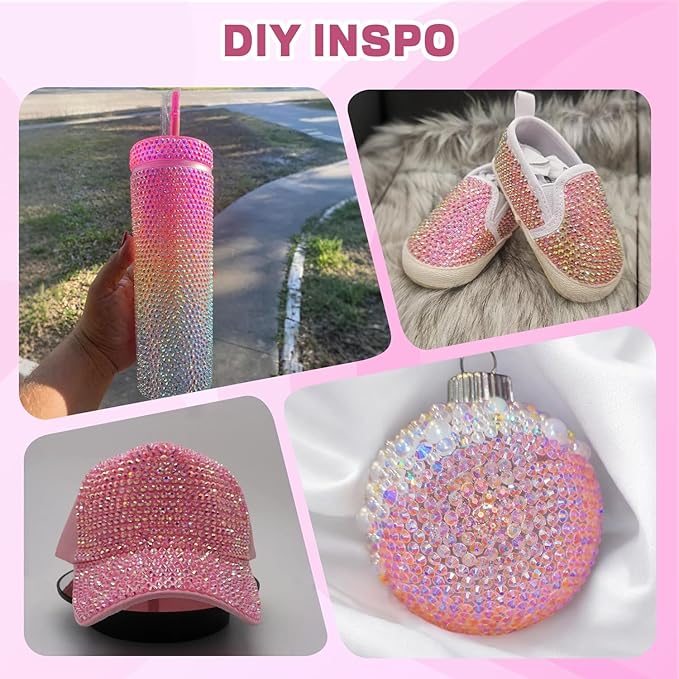 20000Pcs Pink Rhinestones for Bedazzling with 3Pcs B7000 Jewelry Glue, Resin Rhinestones for Crafting Crafts，Bedazzler Kit Flatback Gems for Clothing Shoes Tumblers Nail Art