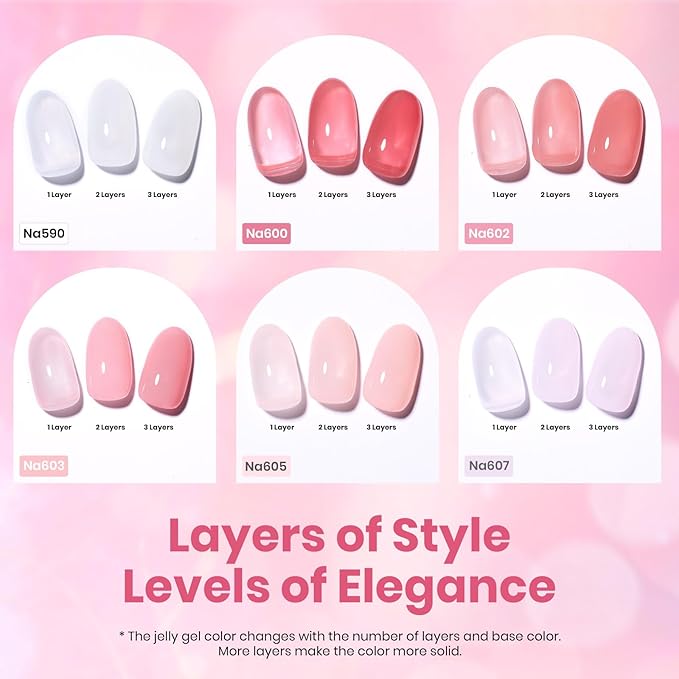 Beetles Nude Gel Nail Polish Set - 6 Colors Hema Free Summer 15ML Jelly Gel Polish Neutral Nude Pink Milky White Sheer Translucent Effect Full Size Soak Off UV Salon Colorful Bottle Gel Gift for Women