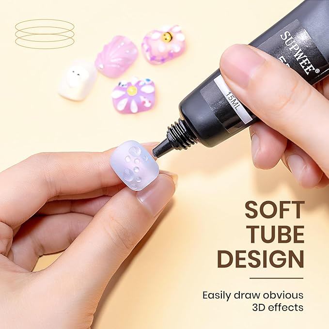 3D Nail Art Gel, Korean 3d Tube Nail Gel Sculpting Gels for Nail Art Soft Tube DIY Carving Drawing Line Painting Gels Clear and Milky White