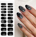 JMEOWIO Semi Cured Gel Nail Strips Halloween Black Gel Nail Stickers Nails Art Design Decoration Accessories